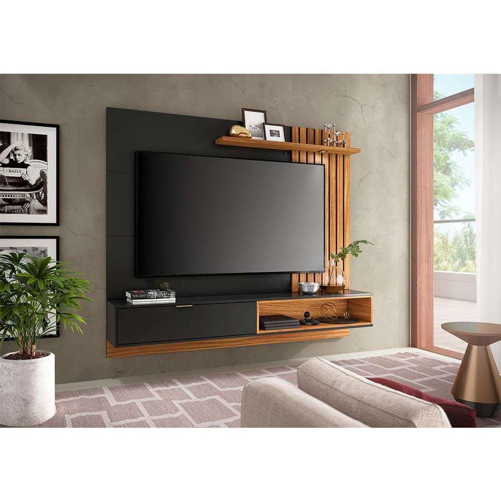 painel para tv até 65 polegadas tocantis com led 1 pt preto e noce