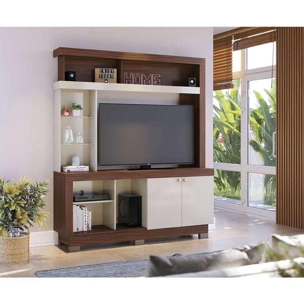 estante para home theater e tv até 50 polegadas valença 2 pt nogueira e off white
