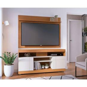 conjunto de rack yara 2 pt com painel para tv até 55 polegadas maia freijó e off white