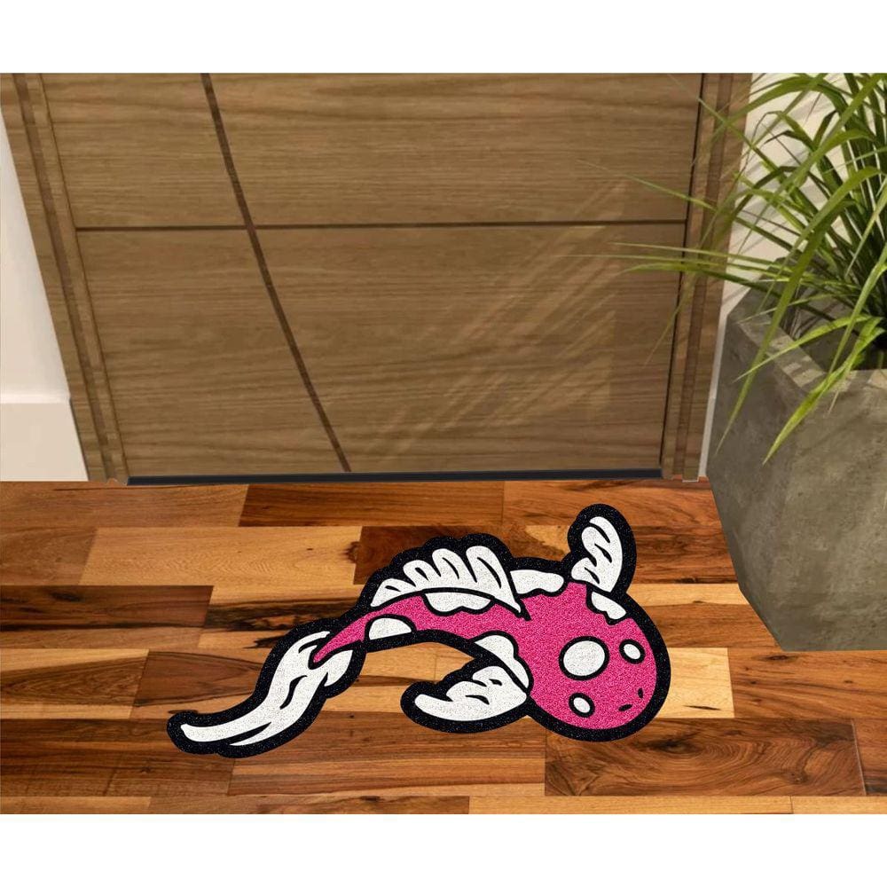 Tapete Capacho Peixe Carpa no Formato 80X40 cm Pink.