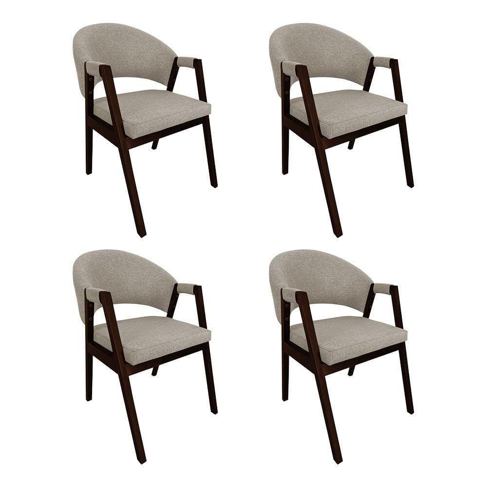 Kit 4 Cadeiras De Jantar Madeira Maciça Castanho Premium Helen Linho Bege - Cor: Bege