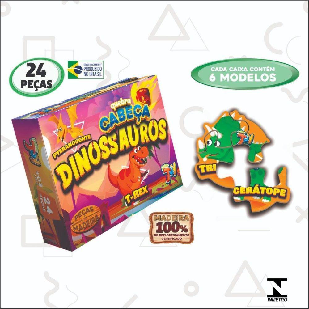 Quebra Cabeça Formas Dinossauro 24 Peças MDF - Paper Toy