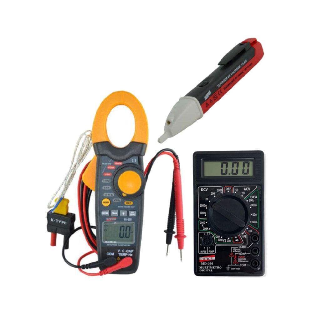 Kit Alicate Volt Amperímetro Digital Va-350 Corrente Rms Multímetro Diodo Hfe Md-300 Detector Tensão Tv-600 Portátil