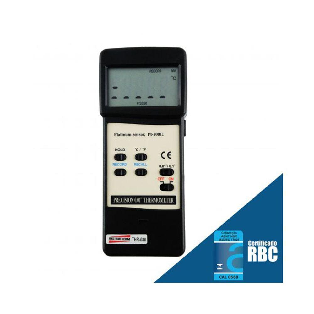 Termômetro Digital Tipo Pt-100 Escala -199,99 A 850°C Rs-232 Windows Thr-080 Portátil Instrutherm Com Certificado Rbc