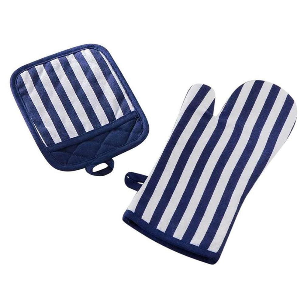 Kit Luva E Pegador Estampado Listras Azul Jolitex