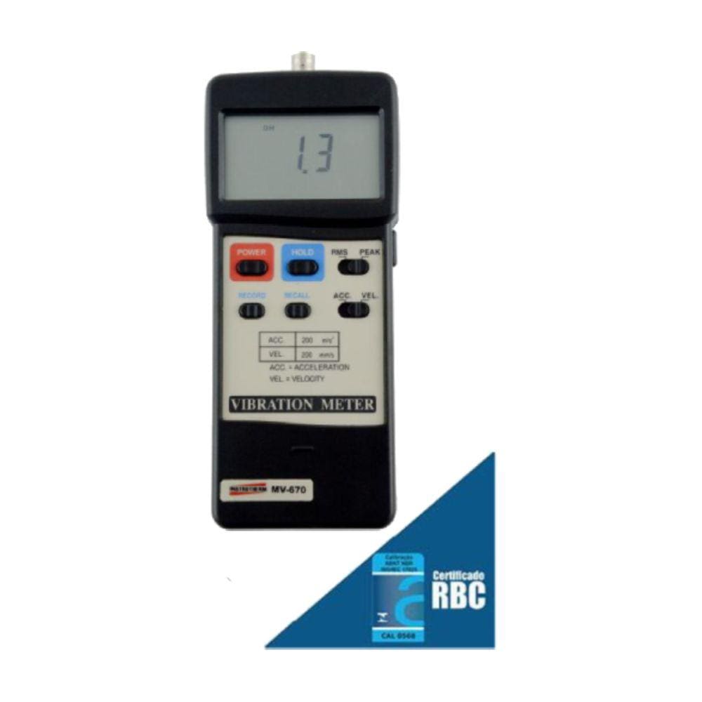 Medidor Vibração Digital Maquinas Peak Hold Rs-232 Sensor Mv-670 Portátil Instrutherm Com Estojo Certificado Rbc