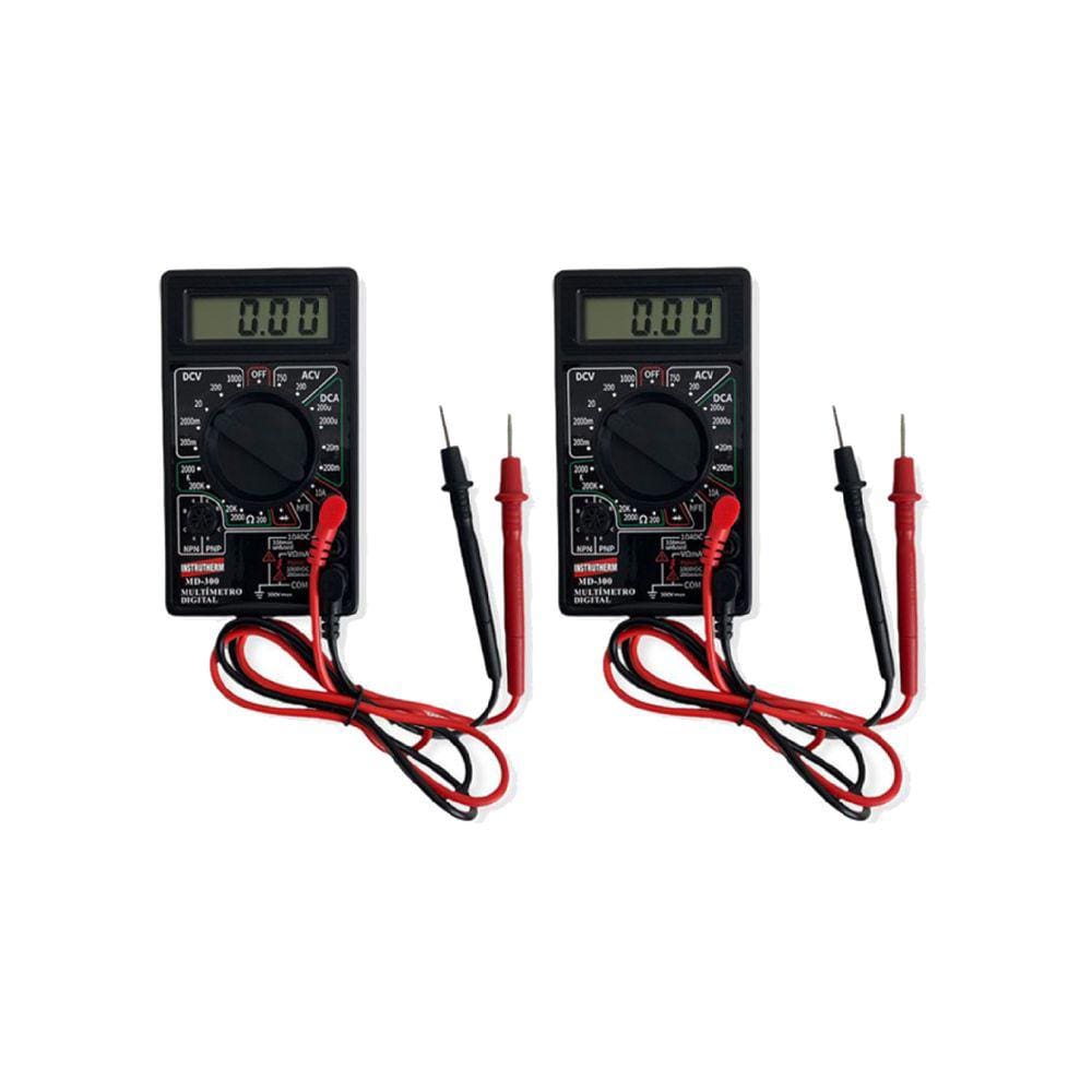 Kit 2 Multímetro Digital Tensão Corrente 3½ Dígitos Resistência Diodo Hfe Ponta Prova Md-300 Portátil Instrutherm