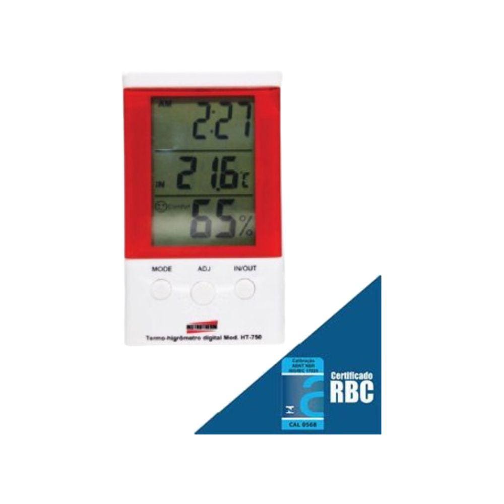 Termo Higrômetro Digital Mesa Parede Relógio Imã Sensor Interno Externo Ht-750 Portátil Instrutherm Com Certificado Rbc