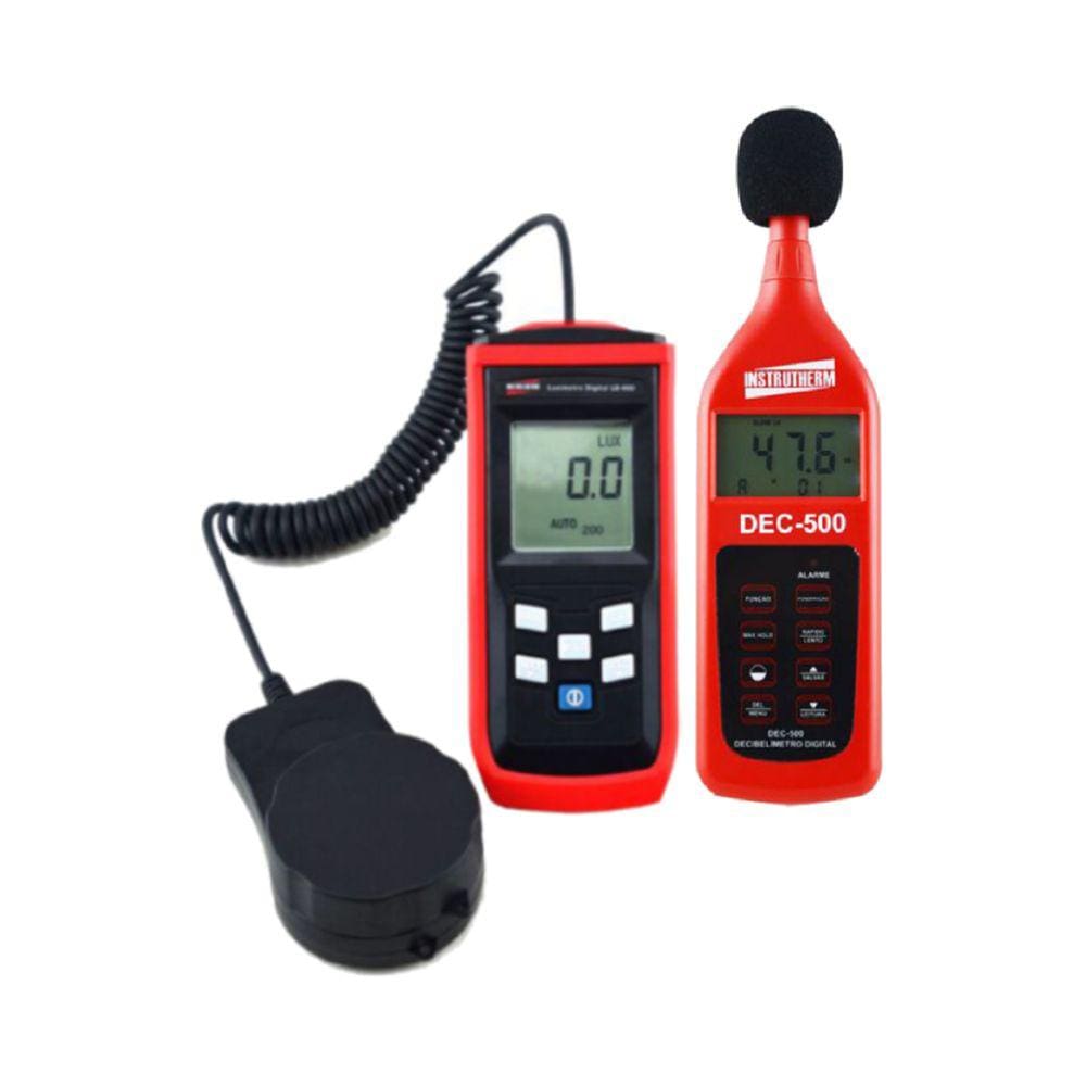 Kit Luxímetro Digital Luz 50 Leituras Ld-400 Sonômetro 30 A 130Db Leq Dec-500 Portátil Instrutherm Certificado
