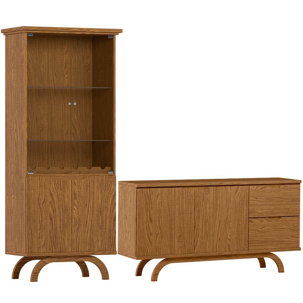 Kit Aparador Buffet Bar Living com Cristaleira Adega Vicky N01 Ypê - Lyam Decor