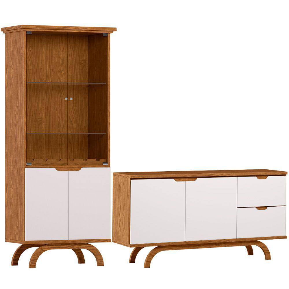 Kit Aparador Buffet Bar Living com Cristaleira Adega Vicky N01 Ypê Off White - Lyam Decor