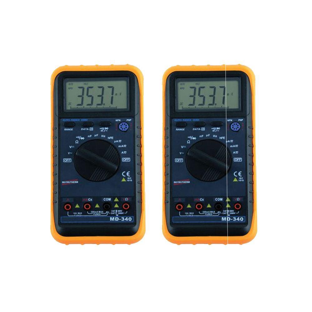 Kit 2 Multímetro Digital Lcd Cat III 600V Tensão Ac Dc Corrente Holster Ponta Prova Md-340 Portátil Instrutherm