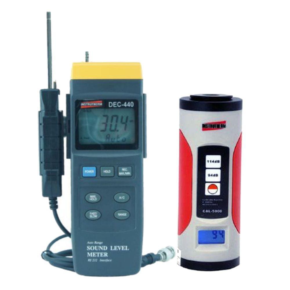 Kit Sonômetro Digital Faixa 30 A 130Db Suporte Microfone Dec-440 Calibrador Acústico Ruído Cal-5000 Portátil Instrutherm