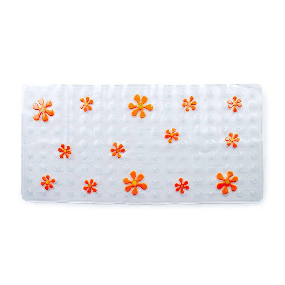 Tapete Box Banheiro Antiderrapante Vizapi Amarílis 36X77cm Transparente Laranja