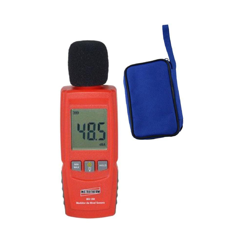 Kit Decibelímetro Digital Sonoro 30 A 130db Máx Mín Hold Microfone Alarme Dec-350 Portátil Instrutherm Estojo Es-10