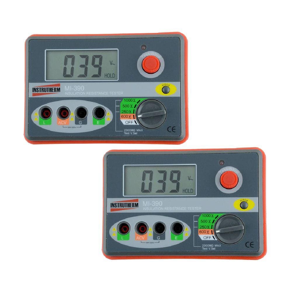 Kit 2 Megôhmetro Digital Faixa 1000V E 2000 Mohms Medidor Resistência Isolação Mi-390 Portátil Instrutherm Com Estojo