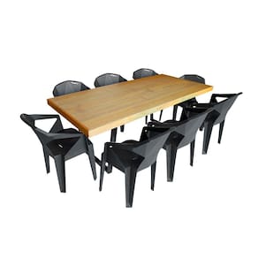 Conjunto Mesa Industrial Lanna 2,20 Ferragem Preta com 8 Cadeiras New Alegra Preta