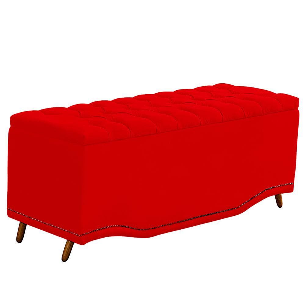 Recamier Calçadeira Baú Belize Casal King 195cm Veludo Vermelho - Montanaris Decor
