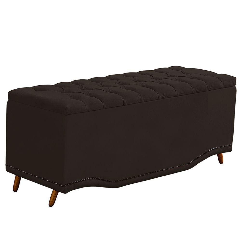 Recamier Calçadeira Baú Belize Casal King 195cm Veludo Marrom - Montanaris Decor
