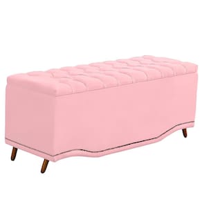 Recamier Calçadeira Baú Belize Solteiro 90cm Veludo Rosa Bebê - Montanaris Decor