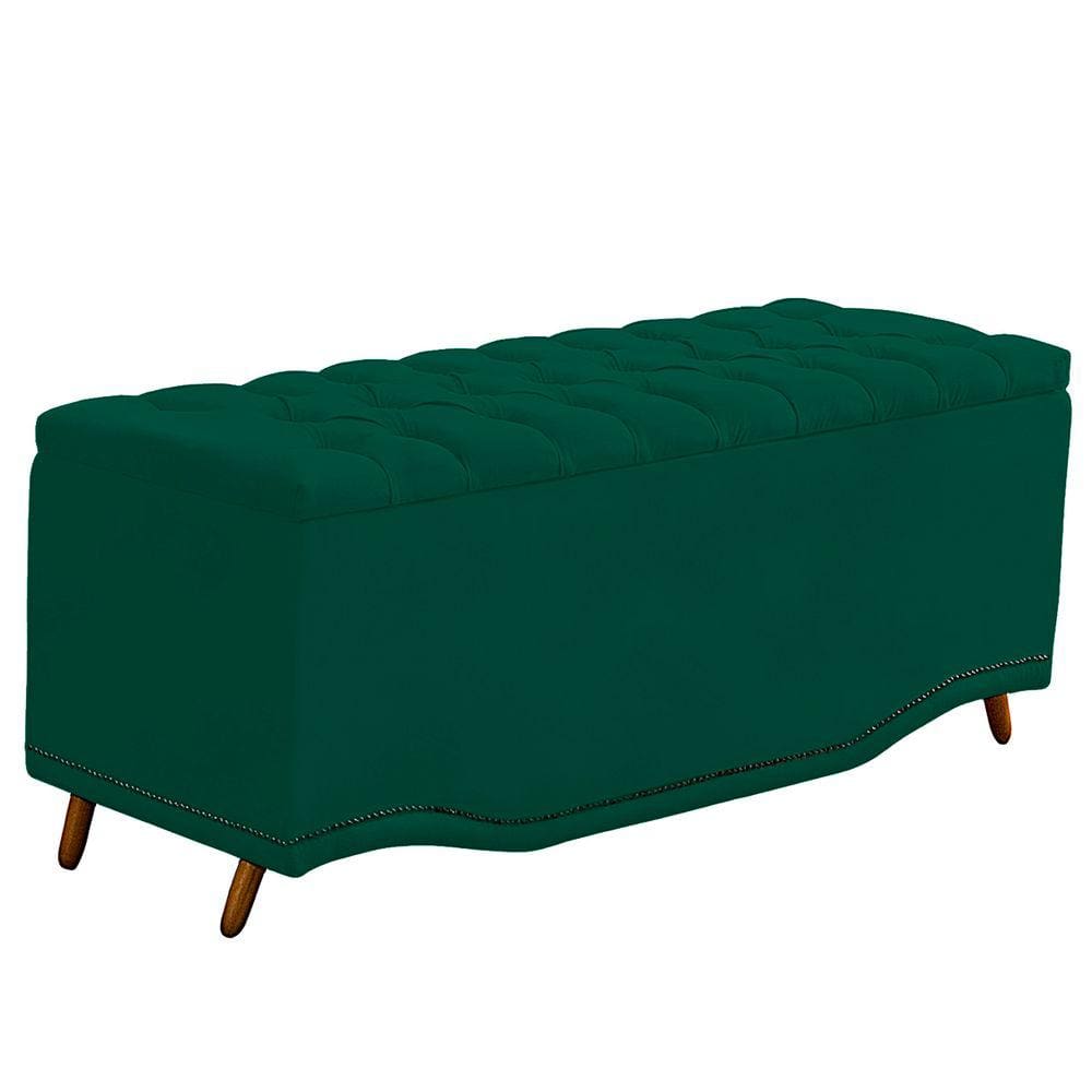 Recamier Calçadeira Baú Belize Casal King 195cm Veludo Verde - Montanaris Decor