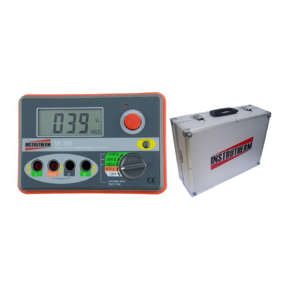 Kit Megôhmetro Digital Faixa 1000V E 2000 Mohms Resistência Isolação Mi-390 Portátil Maleta Transporte Alumínio Ma-800