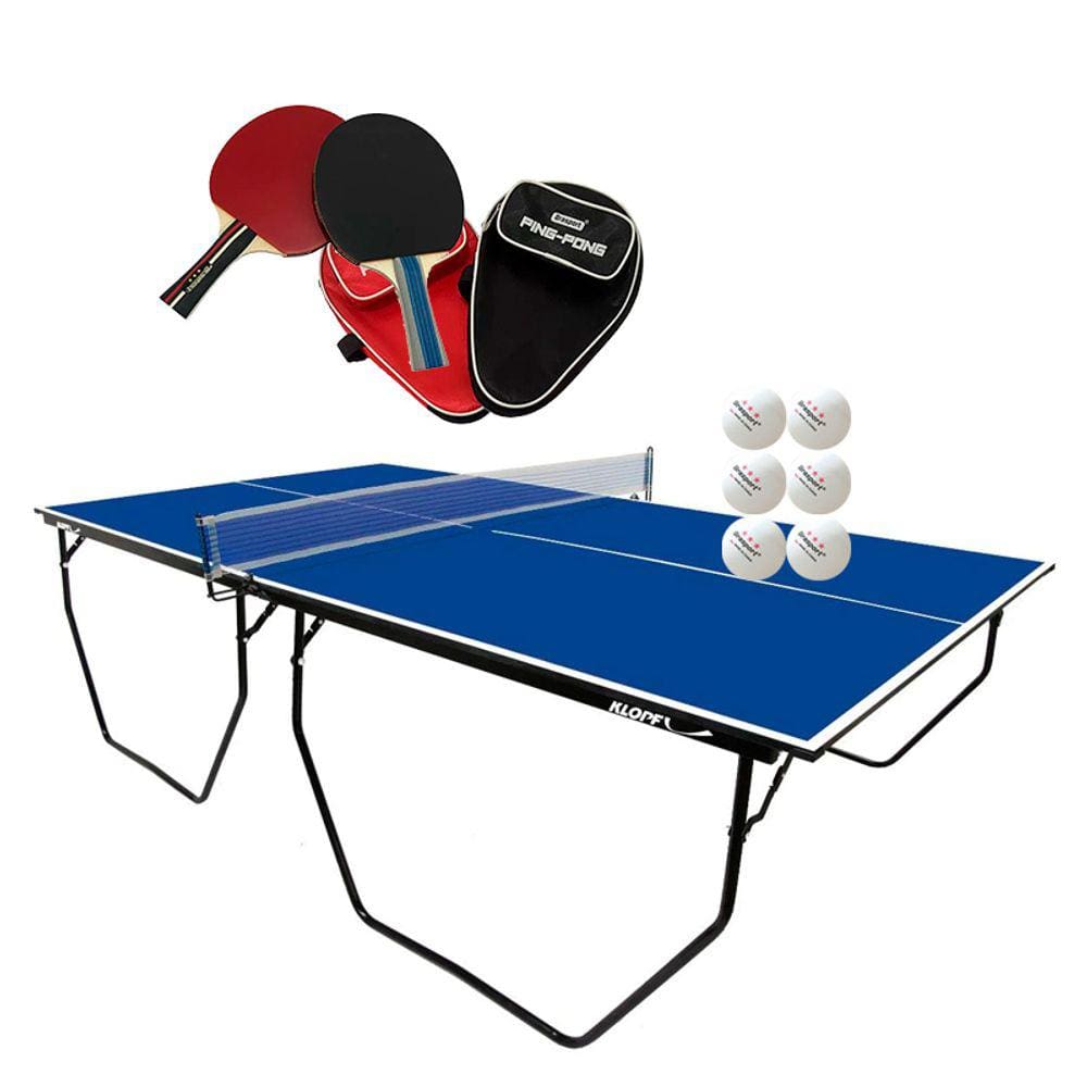 MESA PING PONG MDF 15mm 1009 KLOPF + Kit 2 Raquete 6 Bolinhas c/ Estojos