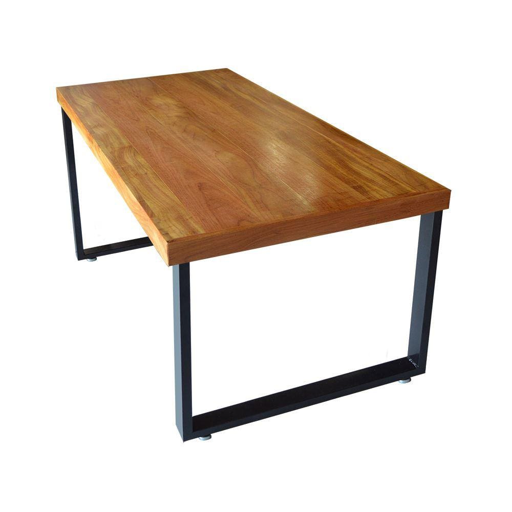 Mesa Industrial Eco Bernardo Madeira Maciça 1,30m com Ferro Preto