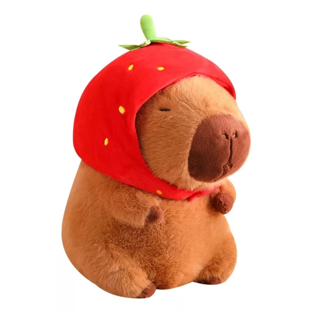 Chaveiro de Pelúcia Adorável- Capivara com Toca de Morango