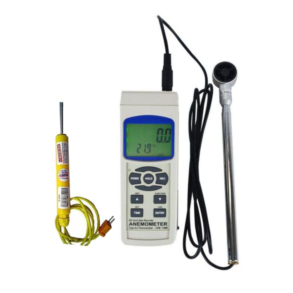 Kit Termo Anemômetro Digital Velocidade Vazão Temperatura Datalogger Usb Tar-176 Portátil Sensor Superfície Mola S-01K