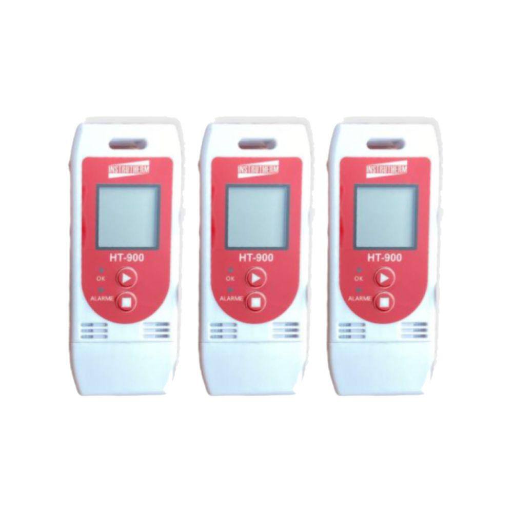Kit 3 Datalogger Digital Temperatura Umidade 32000 Leituras Alarme Usb Ht-900 Portátil Instrutherm