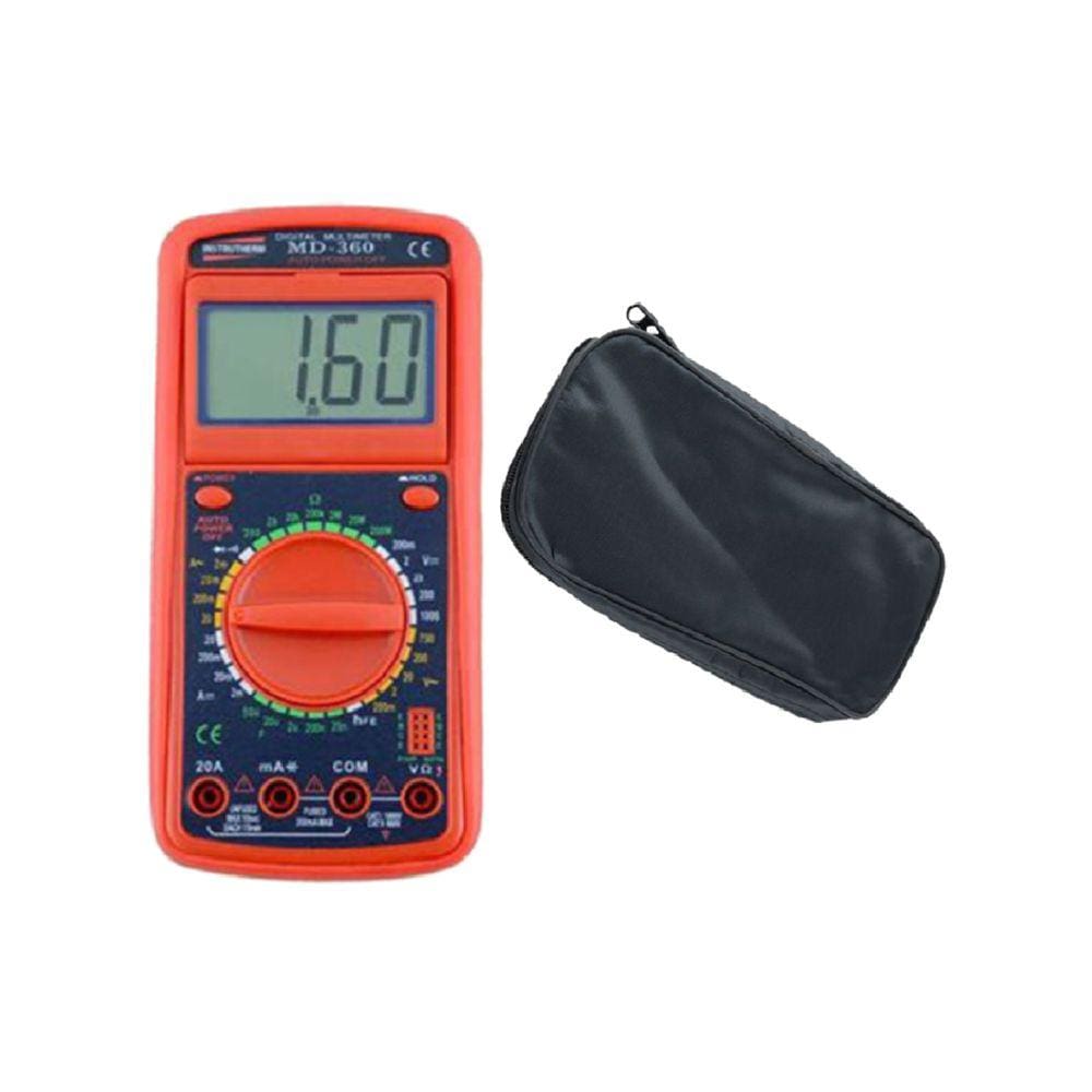 Kit Multímetro Digital Tensão Corrente Resistência 3½ Dígitos Capacitância Diodo Transistor Hfe Md-360 Portátil Estojo