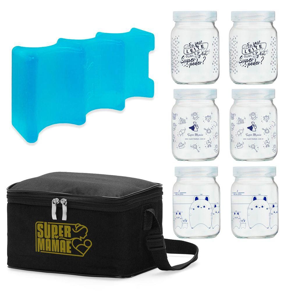Kit N°3 - Bolsa Térmica com Gelo Artificial e 6 potes de vidro 200ml Decorados