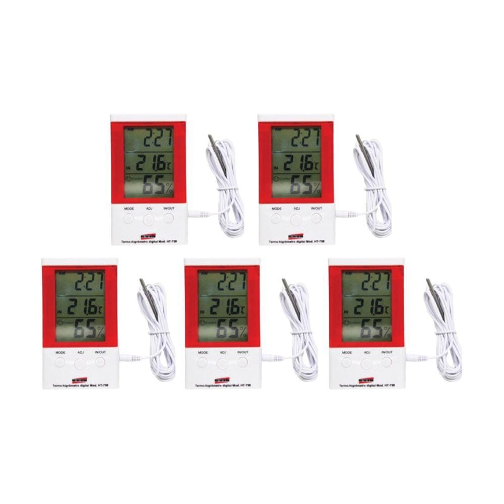 Kit 5 Termo Higrômetro Digital Mesa Parede Relógio Imã Sensor Interno Externo Ht-750 Portátil Instrutherm