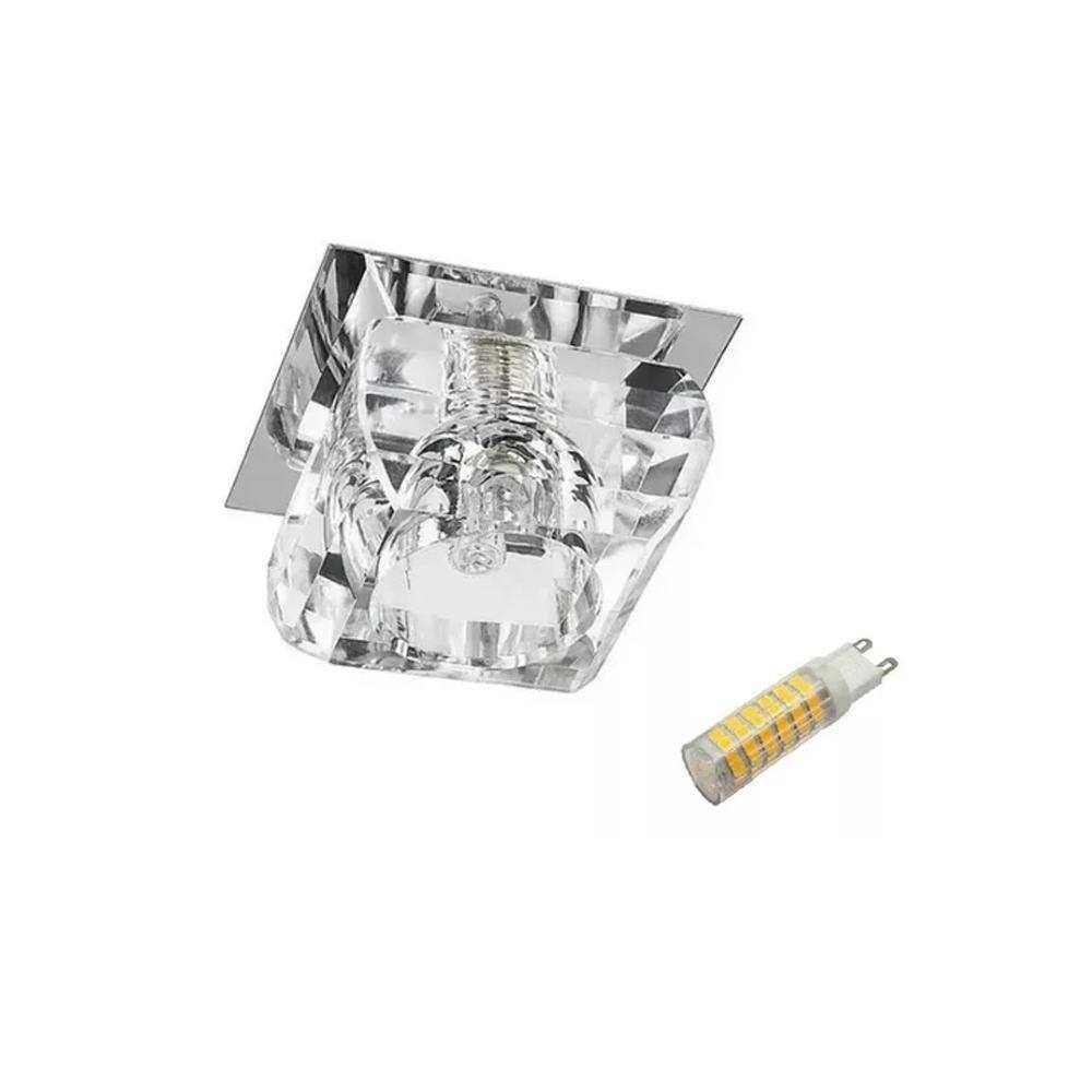 7 Spot Cristal Embutir Gesso Quadrado G9 Sala Ac661Q + Led