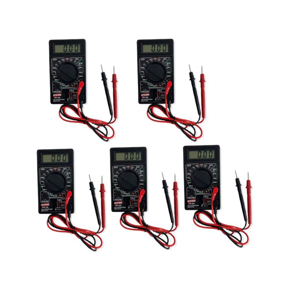 Kit 5 Multímetro Digital Tensão Corrente 3½ Dígitos Resistência Diodo Hfe Ponta Prova Md-300 Portátil Instrutherm