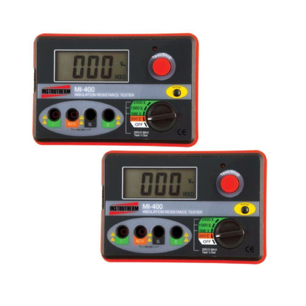 Kit 2 Megôhmetro Digital Tensão Faixa 2500v E 20 Gigaohms Hold Cat Ii 600V Mi-400 Portátil Instrutherm Com Estojo