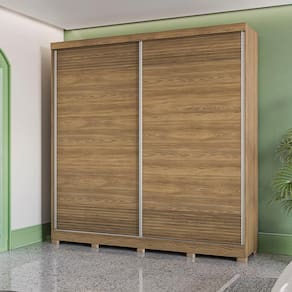 Guarda-Roupa Casal 100% MDF Kappesberg c/Pés 2 Portas de Correr 6 Gavetas Nogueira