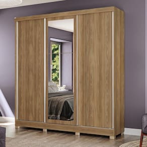 Guarda-Roupa Casal Kappesberg 3 Portas Reversiveis de Correr 3 Espelhos 3 Gavetas Nogueira
