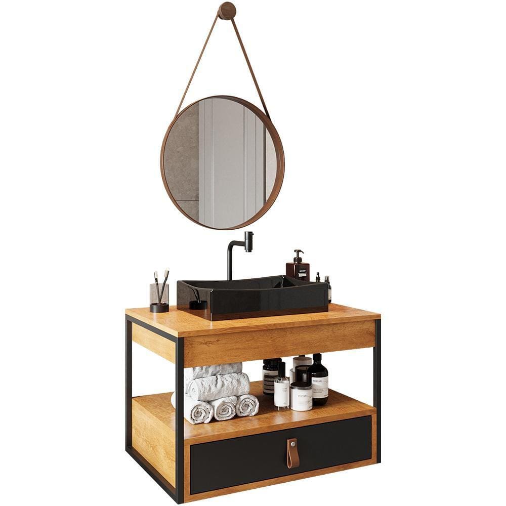 Gabinete de Banheiro Harley com Espelho e Cuba Dalla Preta