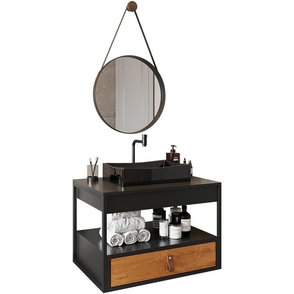 Gabinete de Banheiro Harley com Espelho e Cuba Dalla Preta