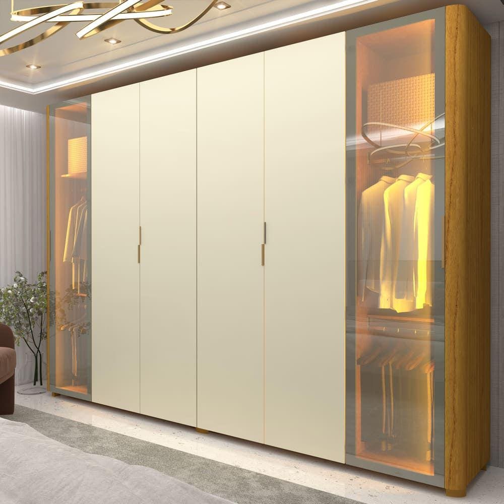 Guarda Roupa Casal Reflecta LED Innova Naturale Off White - Gelius