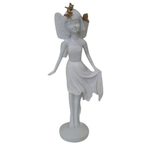 Escultura Decor Poliresina Fada Branco E Dourado 25X12X8Cm
