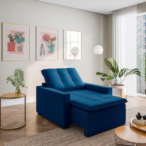Poltrona Retrátil com Braço Reto Palmeira Cabecasa Madeiramadeira Azul