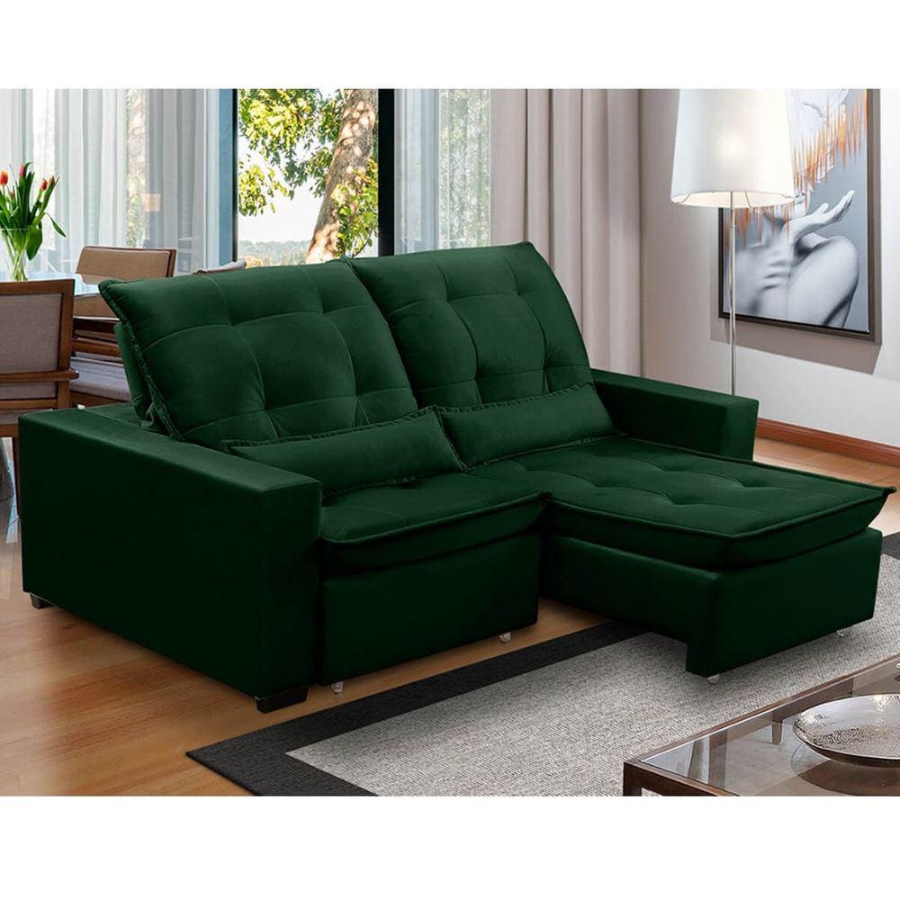 Sofa Retratil Reclinavel 2 Lugares 2,60m Atlantis Veludo Verde LansofBR