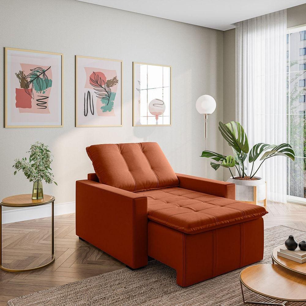 Poltrona Retrátil com Braço Reto Palmeira Cabecasa Madeiramadeira Terracota