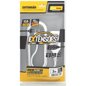 Extensão 3 Tomadas 2P 10A Branco 3 Metros Bivolt - Enerbras