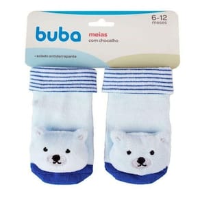 Meias Antiderrapantes Com Chocalho Ursinho 6-12M Azul Buba