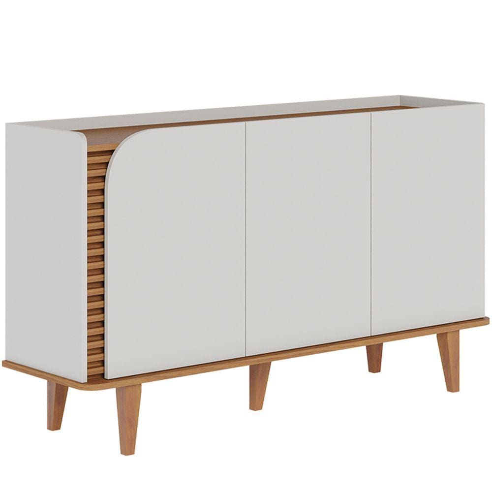 Aparador Buffet Para Sala de Jantar 3 Portas Elora C04 Off White Matte Freijó - Lyam Decor