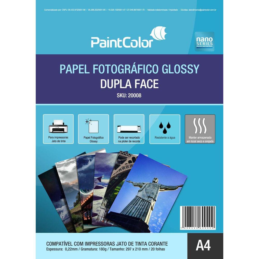 Papel Fotográfico Glossy Dupla Face A4 180g 20 Folhas